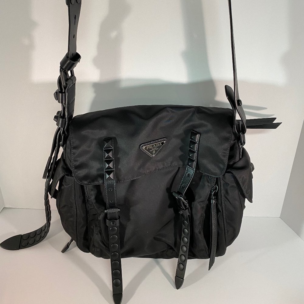 Prada Studded Nylon Messenger Bag